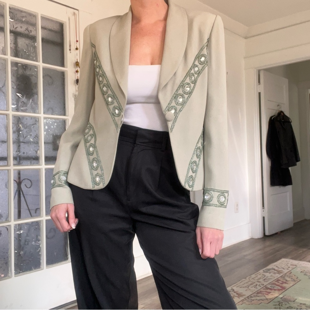 Vintage 1980s Retro Rodeo Zelda Beaded and Jeweled blazer in sage green